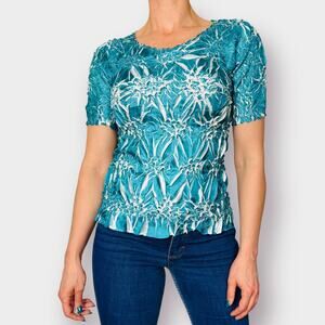 90s Teal White Stretch Top Size S-L